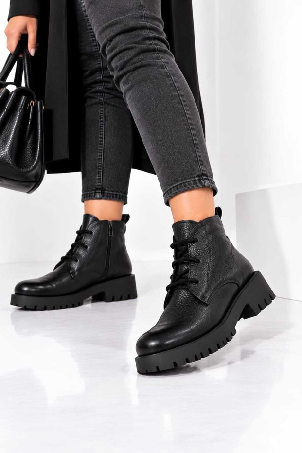 Venedi̇k Genuine Leather Floter Lace-Up - Zippered Serrated Non-Slip Sole Daily Comfortable Ankle Boots Real Leather