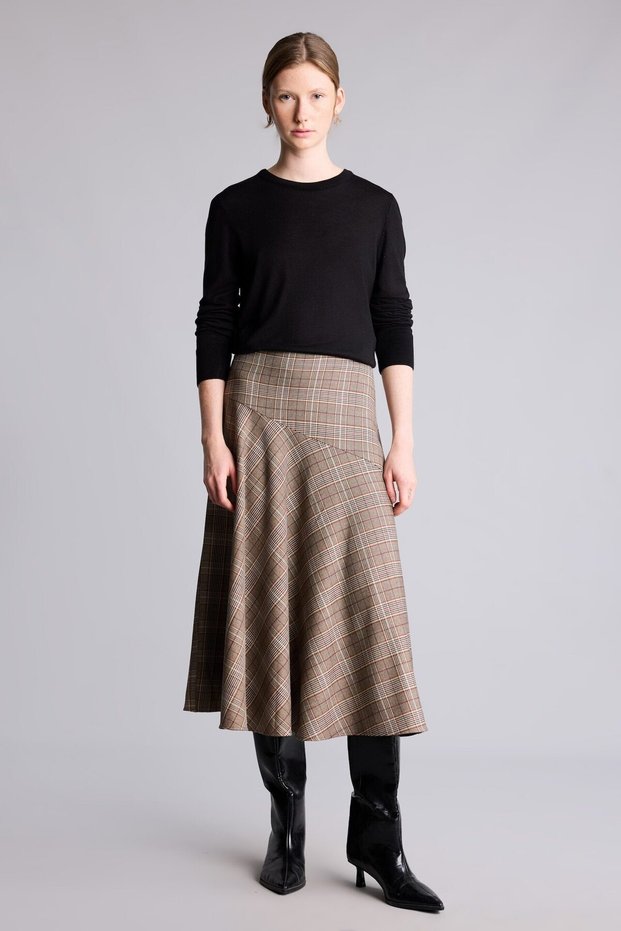 Asymmetrical Cut Plaid Patterned Midi A-Line Skirt I9693Ax26Wn