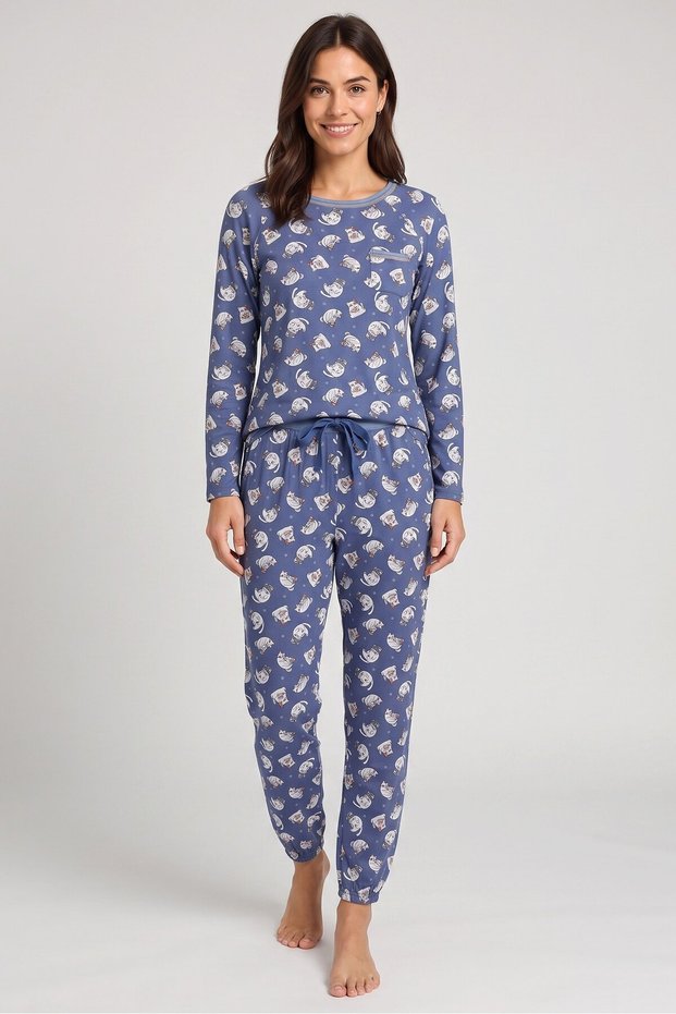 Women Allover Print 3/4 Sleeve Top And Pants Sleepwear Set, Multicolor