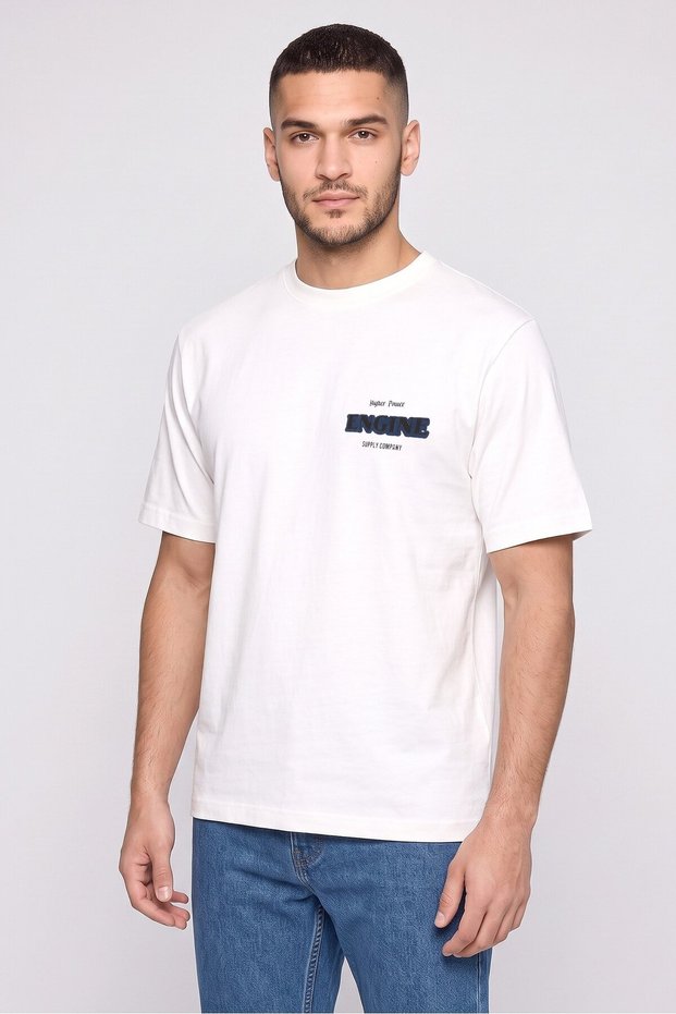 Men Crew Neck Brand Logo Short Sleeve T-Shirt, Off White