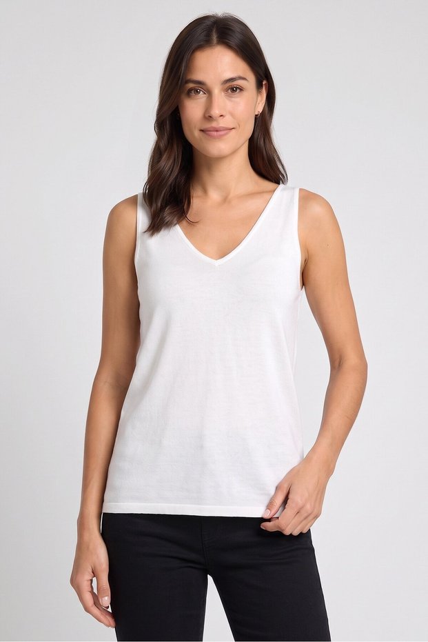 Women V-Neck Knitted Sleeveless Tank Top, Off White