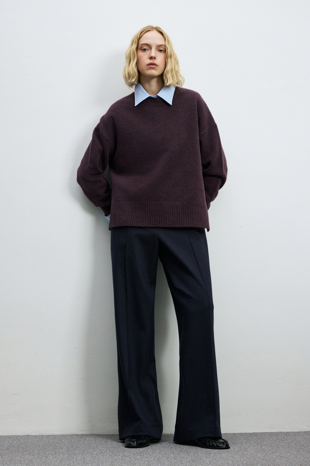 Pamela Sheep's Wool Blended Knitwear Sweater Plum
