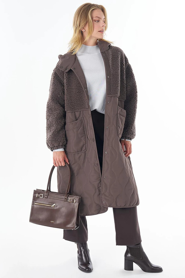 Hooded Anorak Coat Brown