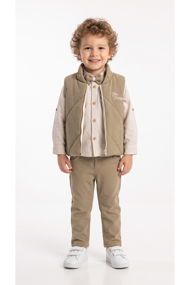 Printed Boys' Top and Bottom Set with Bow Tie, 3-Piece Set