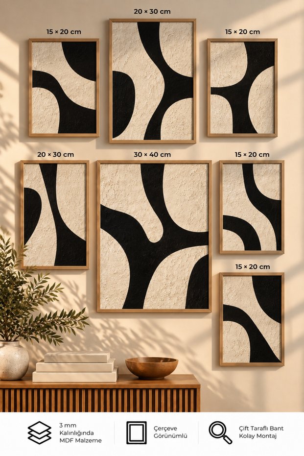 7-Piece Frame-Looking Modern Painting Set | Retro & Pop Art | Living Room, Office, Kitchen and Study Room Wall Decor