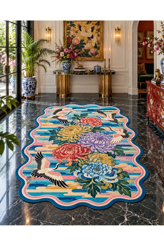 Auraplus Turna Bird Flower Pattern Woven Base Decorative Carpet Auraplus151