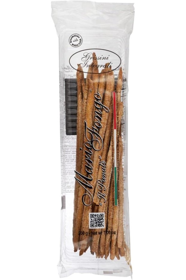 Fongo Grissini without Lard Wholewheat 200g - Thin Authentic Italian Crispy Bread Sticks, Low Fat Made with Extra Virgin Olive Oil - Healthy Nutritious Snacks - Preservative free - All Natural 100%