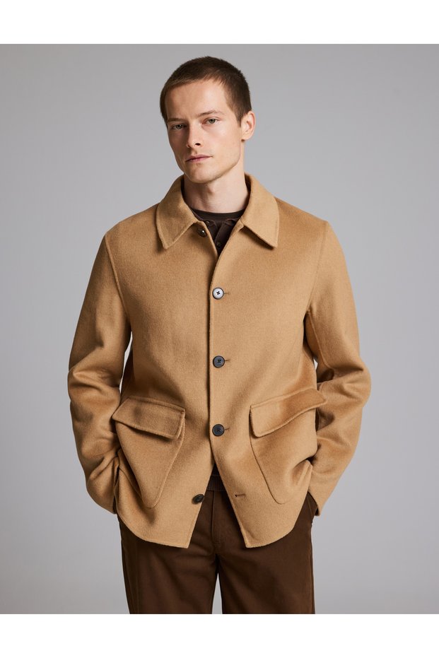 Camel Slim Fit Wool Blend Cashmere Coat 50330207-Vr015