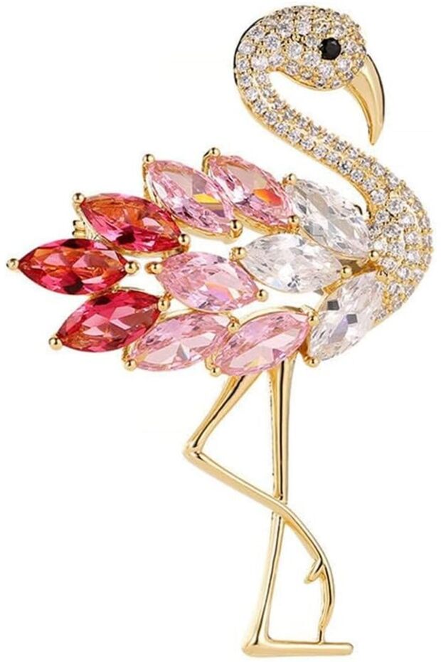 Rhinestone Crystal Flamingo Animal Brooch,Enamel Bird Lapel Pin for Women and Girls