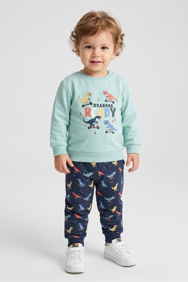 Dinosaur Printed Two-Thread Baby Tracksuit Set