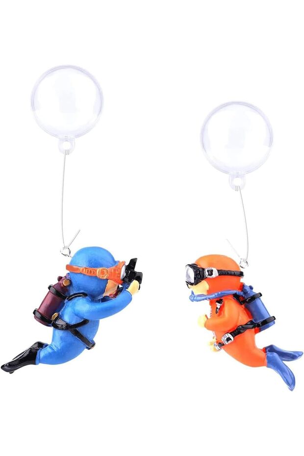 2-Pack Floating Diver Aquarium,Adjustable Resin Fish Tank Ornaments,Orange and Blue
