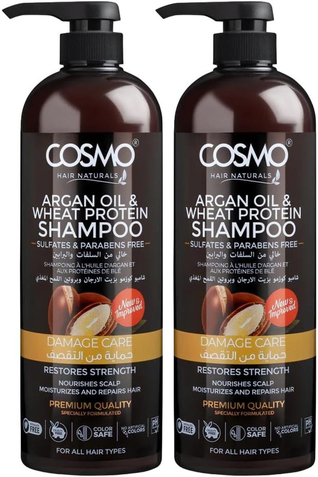 Cosmo Hair Naturals Damage Care Argan Oil & Wheat Protein Shampoo 480ml Pack Of 2 | Strengthening & Repairing Formula | Sulfate & Paraben Free | For All Hair Types | For Men & Women | Deep Cleanser