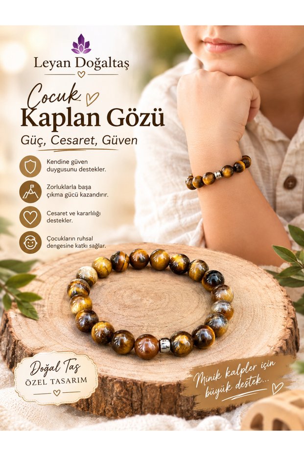 Children's Tiger's Eye Natural Stone Bracelet – Special Design Strength and Courage Confidence Themed Bracelet