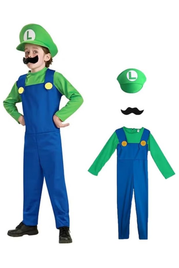 Super Mario Costume for Kids,Mario Costume Luigi Costume Set, Luigi Costume for Dress Costumes
