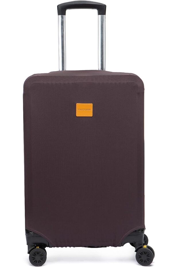 24-Inch Spandex Luggage Cover, Stretch Suitcase Protector with Handle & Wheel Cutouts, Secure Bottom Buckle, Washable Reusable Travel Cover, Dark Maroon