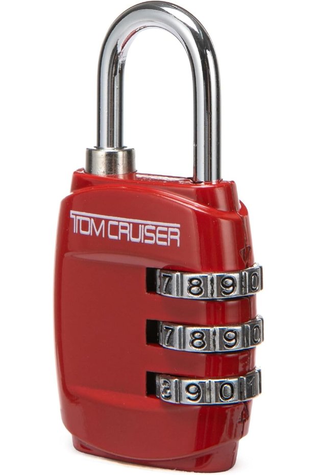 3-Digit Combination Padlock, Keyless Metal Travel Lock with Hardened U-Shaped Steel Shackle for Luggage, Backpacks, Lockers & Bags, Red