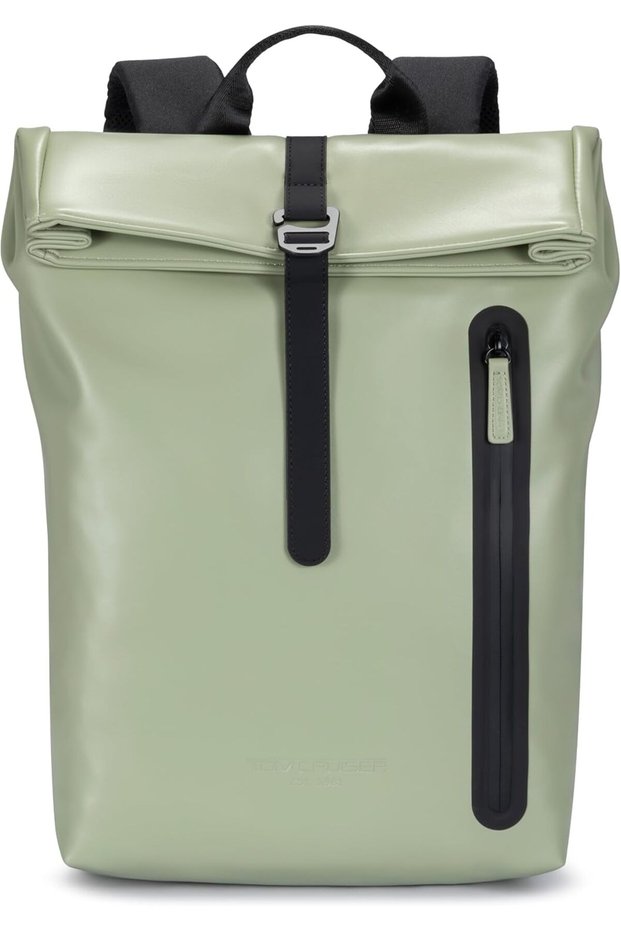 Matt PU Roll-Top Laptop Backpack for 15.6-Inch Laptop, PU & Polyester Commuter Backpack with Adjustable Roll-Top Closure, Front Zip Pocket & Organizer Panel