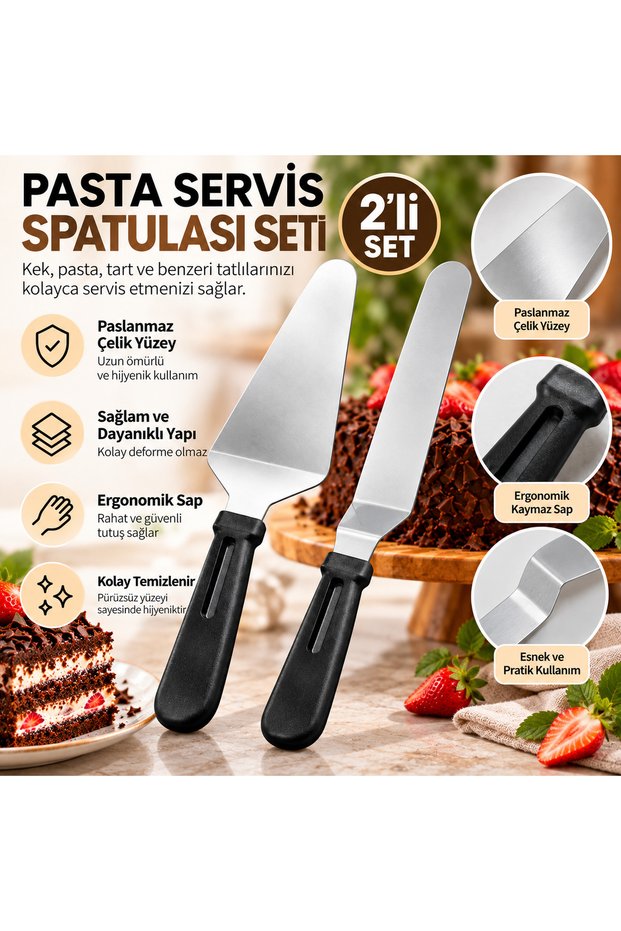 2-Piece Cake Spatula Set - Cake Serving and Smoothing Spatula - Stainless Steel