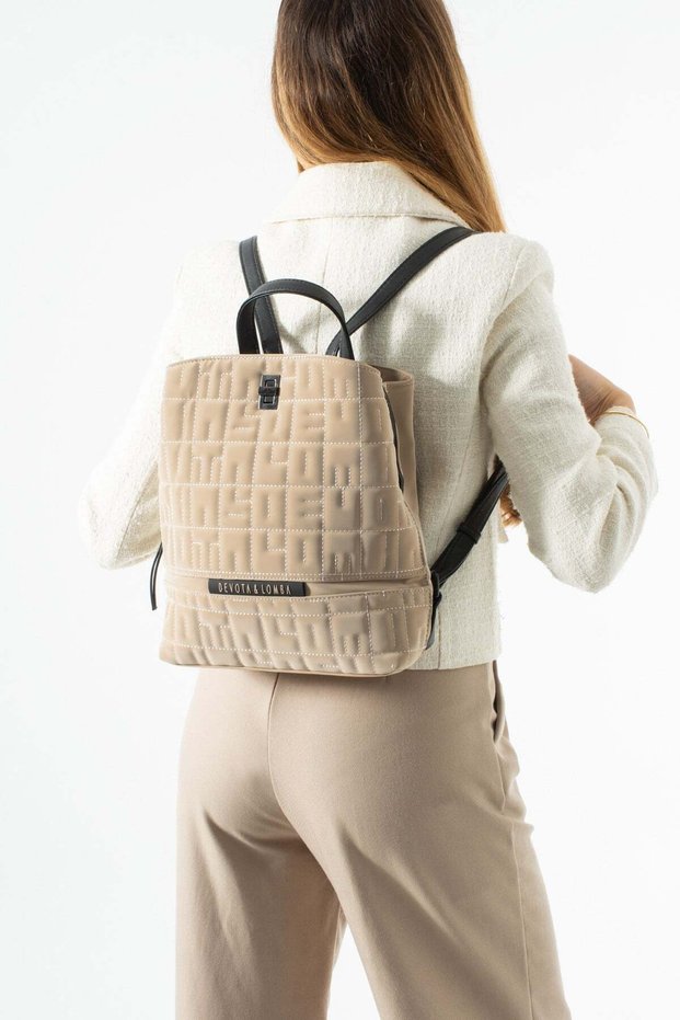 Soft Touch Premium Gummy Fabric, Women's Backpack - Beige Model: (D&L-14-20C)