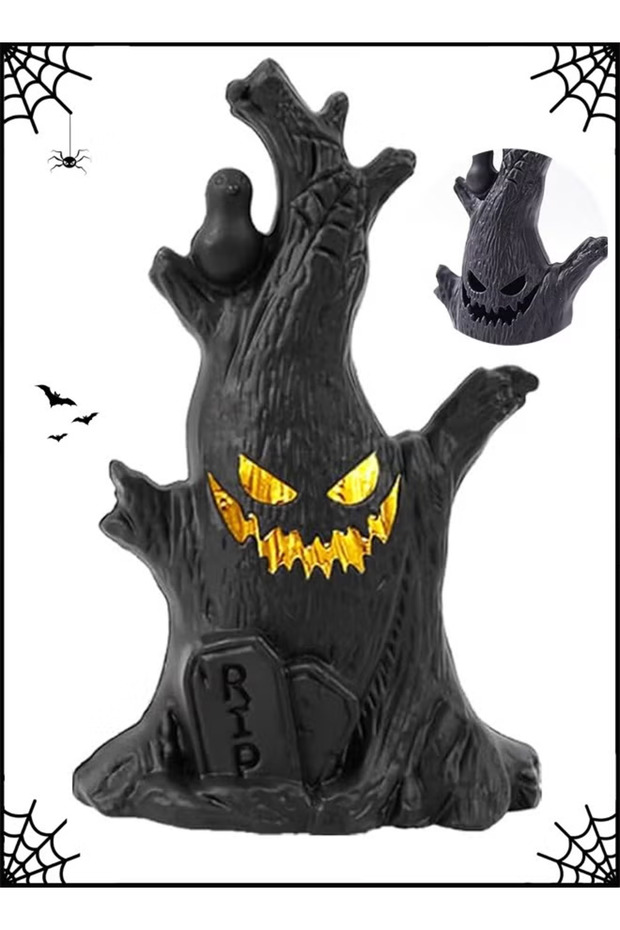 Halloween Tabletop Spooky Tree Stump Night Light, Crow & Tombstone Ghost Tree LED Lamp, Haunted House Decor, Multiple Pack Options