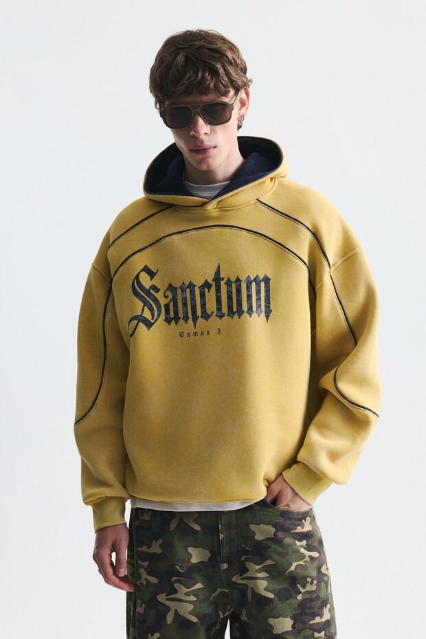 Boxy Fit Printed Hooded Sweatshirt