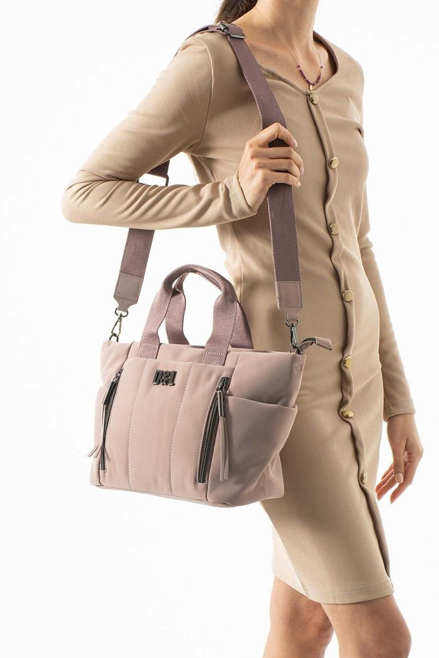 Soft Touch Premium Gummy Fabric, Women's Shoulder Bag - Powder Pink Model: (D&L-14-19H)