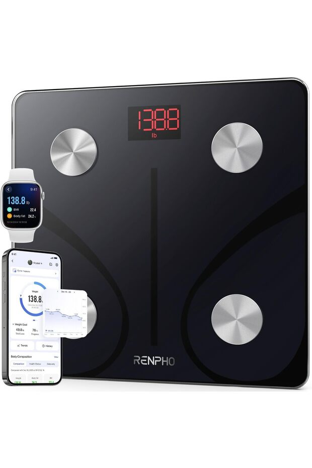 Body Fat Scale Smart BMI Scale Digital Bathroom Wireless Weight Scale, Body Composition Analyzer with Smartphone App sync with Bluetooth, 396 lbs - Black, Elis 1
