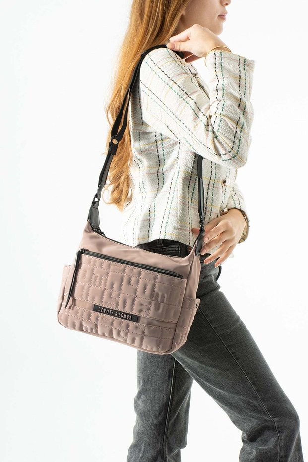 Soft Touch Premium Gummy Fabric, Women's Shoulder Bag - Powder Pink Model: (D&L-14-20D)