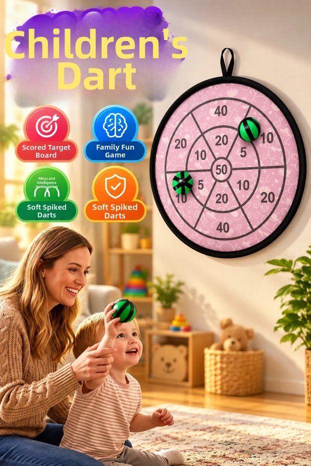 Children's Dart Game with Velcro – Educational Shooting Game with Scoring Target Board