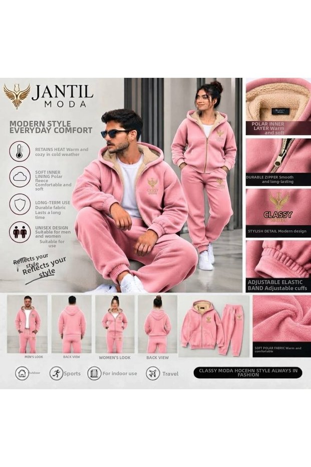 Unisex 3 Threaded Tracksuit Set | Fur-Lined Women's & Men's 2-Piece Set