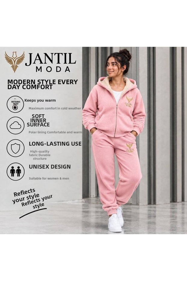Women's 3 Threaded Threaded Sweatpants Set | Fur-Lined Hooded Jacket