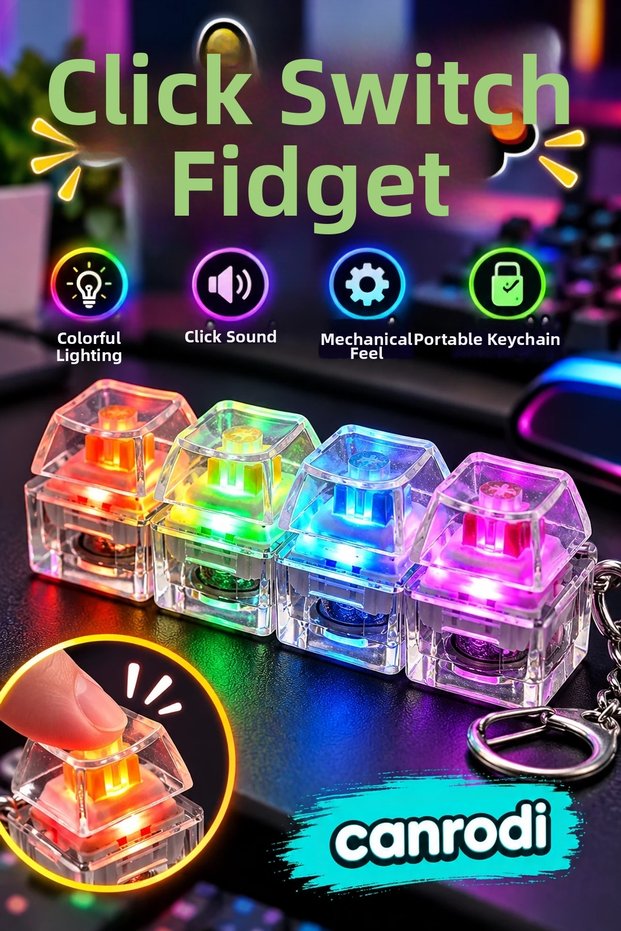 Colorful Clicky Key Fidget Keychain – Stress Toy with Mechanical Keyboard Feel