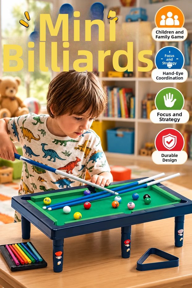 Desktop Mini Billiards Set – Kids and Family Game with Cue and Balls