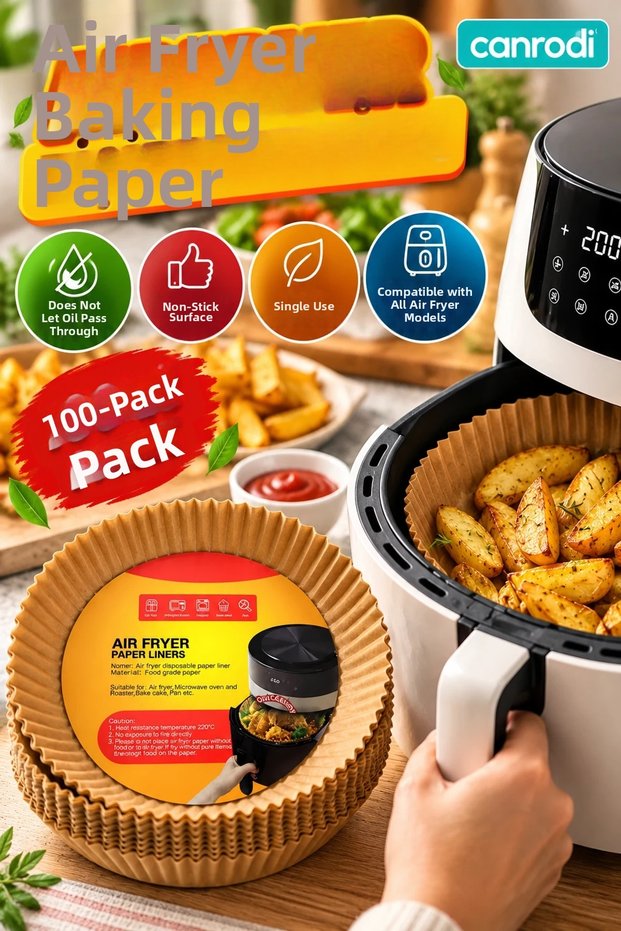100-Pack Airfryer Baking Paper – Non-Stick and Oil-Proof Disposable Paper