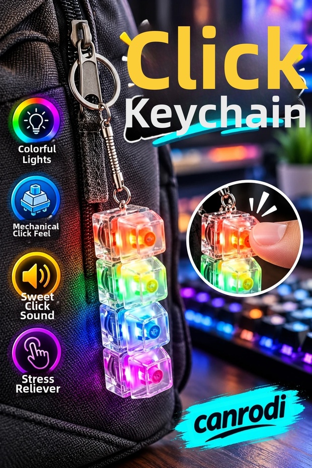 Blue Switch 4-Key Illuminated Mechanical Keyboard Keychain – Click Fidget Toy