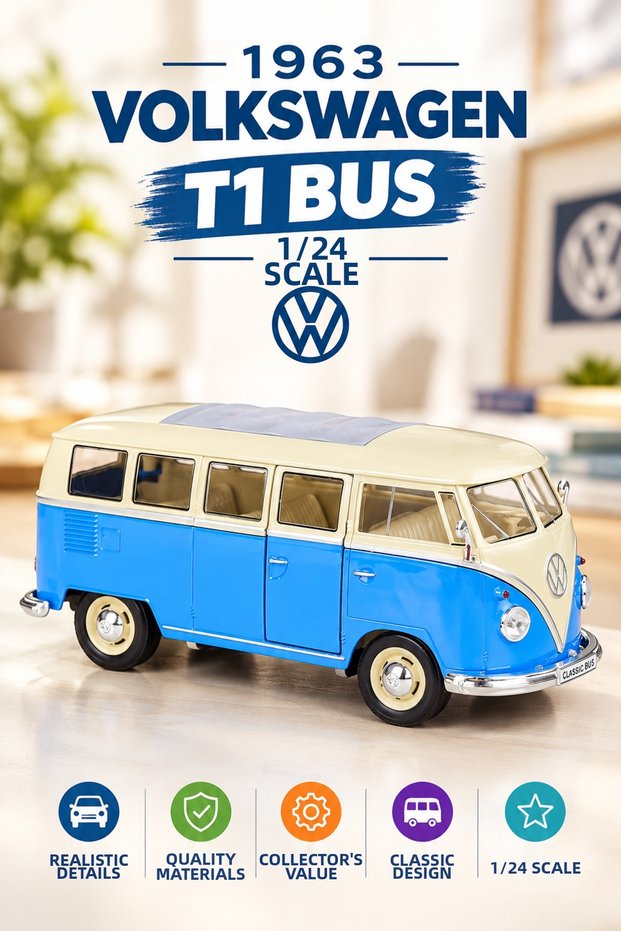 1963 Volkswagen T1 Bus 1/24 Diecast Metal Model Car