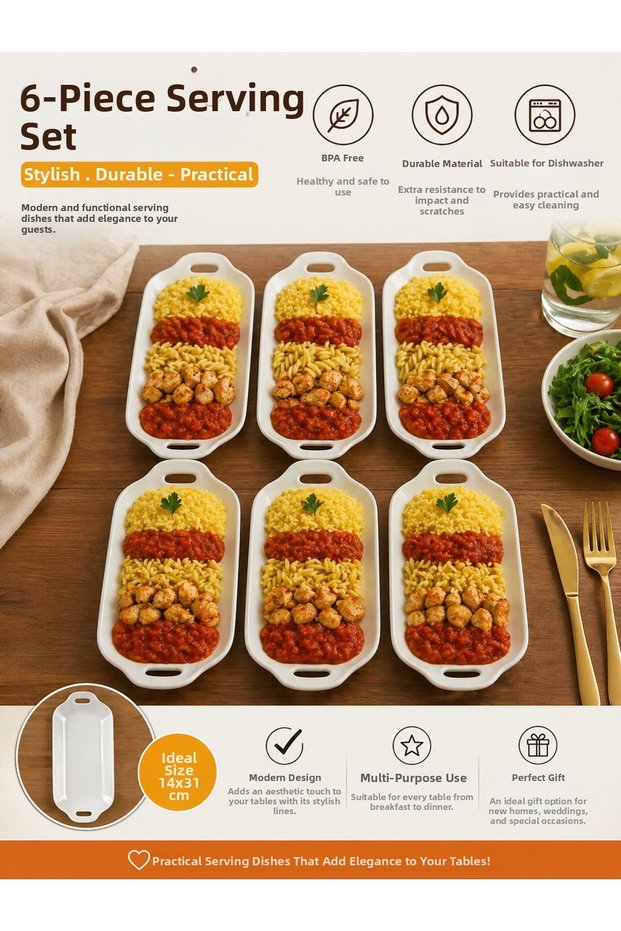 6-Piece Chicken World Serving Set, Presentation Plate White 32X14