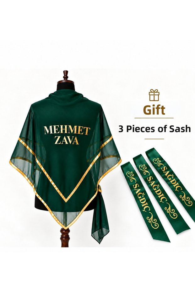 Zawa - Groom's Henna Coverlet Including Gloves - Bride's Ribbon Gift with Gold Writing - Groom's Henna Coverlet with Ribbed Edges