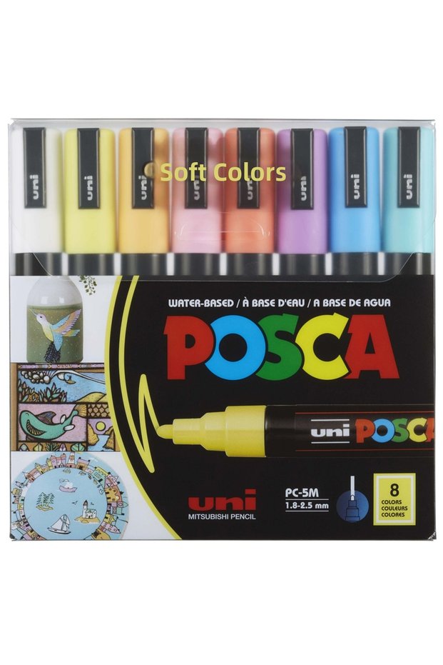 Uni-Ball Posca 1.8-2.5 Water-Based Poster Marker - Set of 8 Sotf Colors