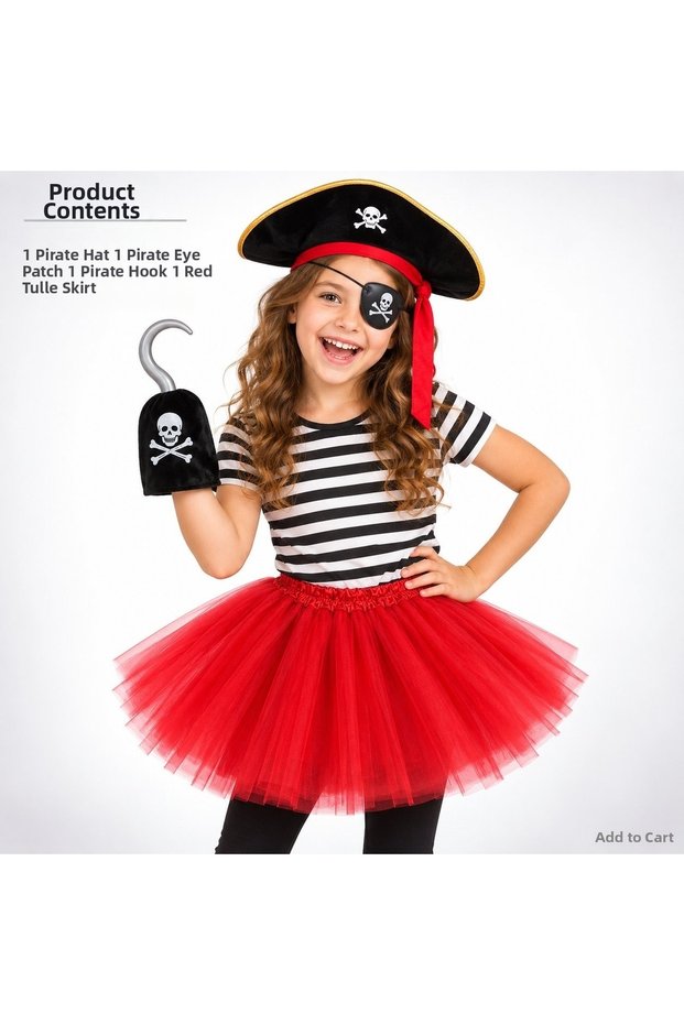 Spt-Gld Pirate Hat, Skirt, Cape and Eye Mask Costume Set (200549) Girls