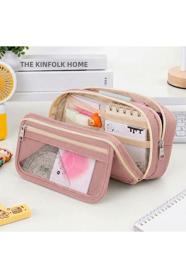 Large Capacity Simple Transparent Office Cosmetic Organizer Bag Pencil Case Pen Holder(Not Including Accessories)