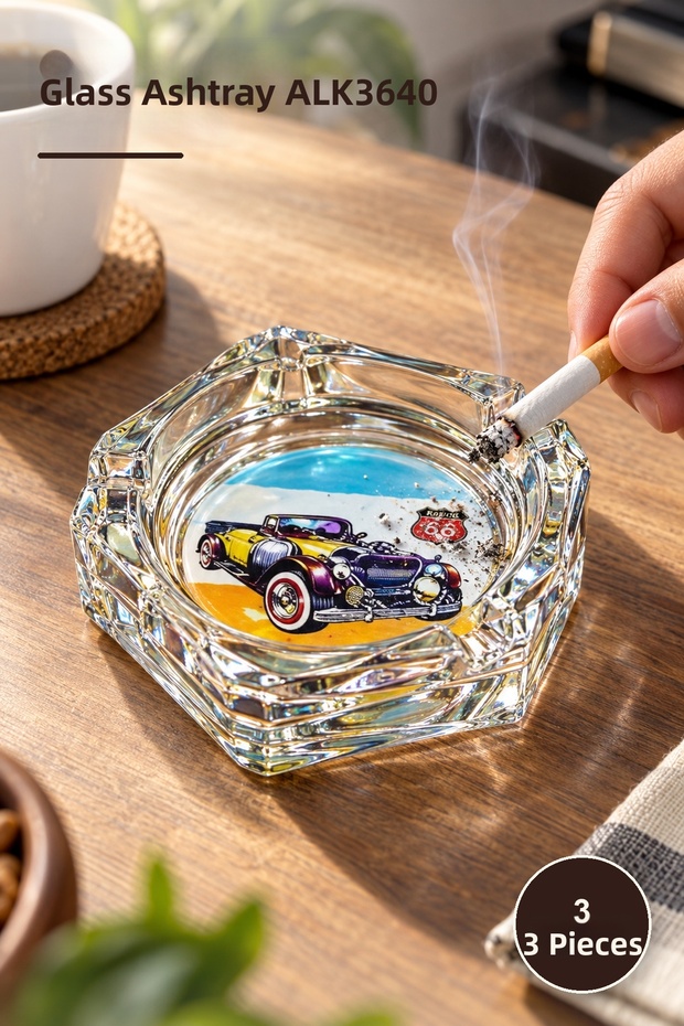 3 Pieces Glass Ashtray Alk3640