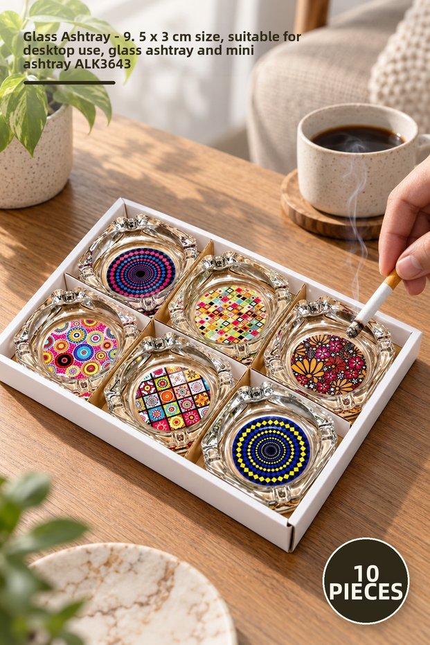 10 Pieces Glass Ashtray – 9.5 X 3 cm Size, Suitable for Desktop Use, Glass Ashtray and Mini Ashtray Alk3643