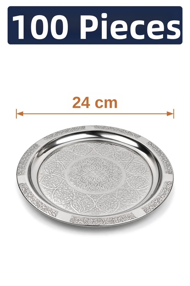 24 cm Authentic Patterned Chrome Steel Kebab, Grill, Appetizer, and Serving Plate