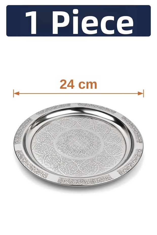 24 cm Authentic Patterned Chrome Steel Kebab, Grill, Appetizer, and Serving Plate