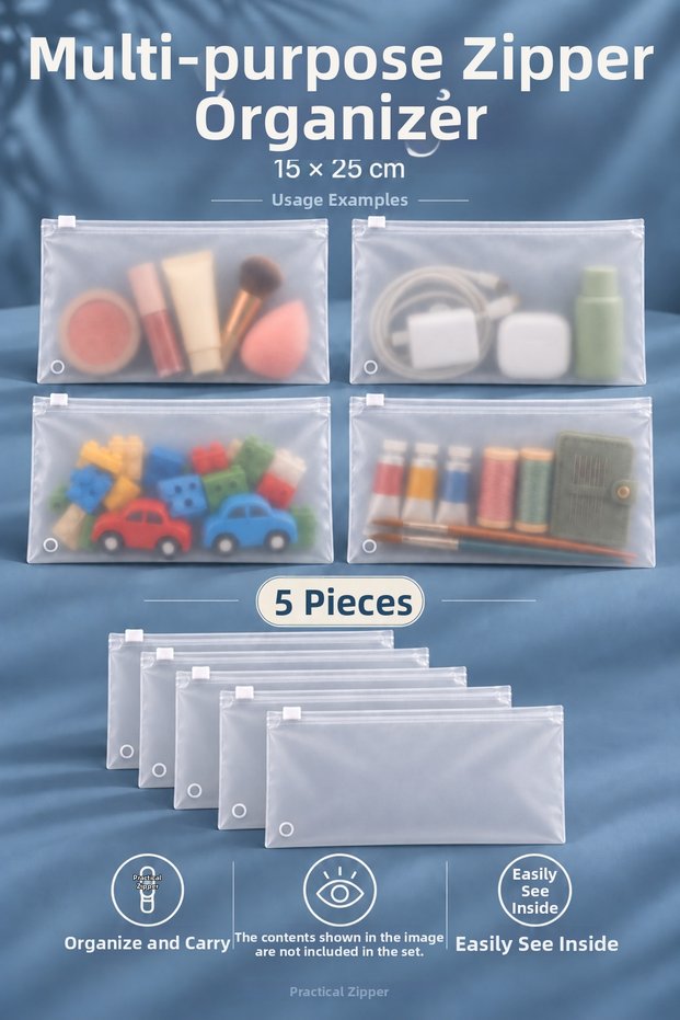 Suitcase Closet Organizer Frosted Zipper Bag Zipper Bag 5 Pieces 15 cm X 25 cm