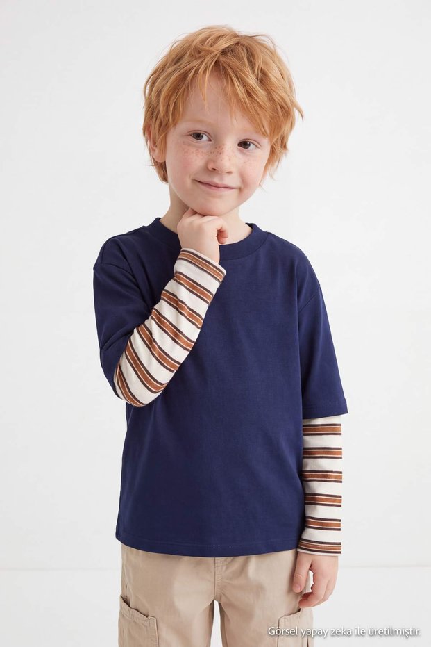 Navy Blue Boys' Cotton Basic Knitted T-Shirt Tkdaw27Ts00028