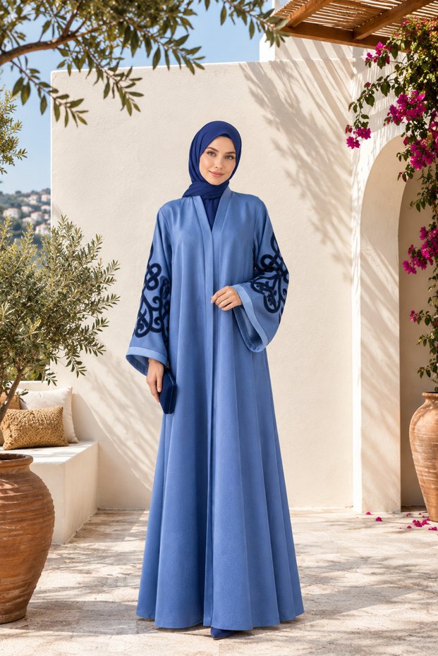 Muslima Silver Blue Satin Abaya