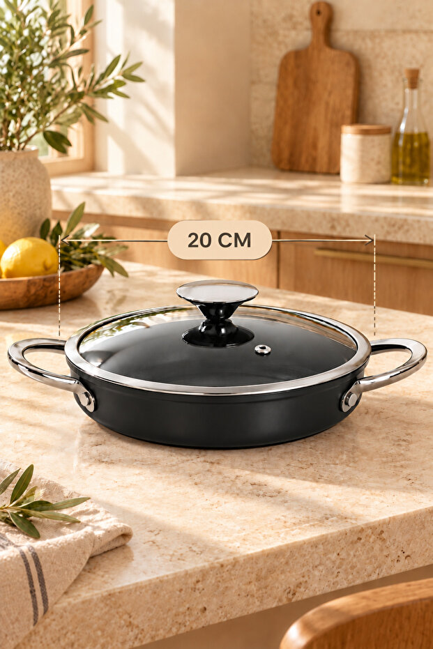 Pro Plus Titanium Saucepan 20 cm – Fireproof Non-Stick Titanium Coating, Glass Lid Saucepan Set 2 Pieces