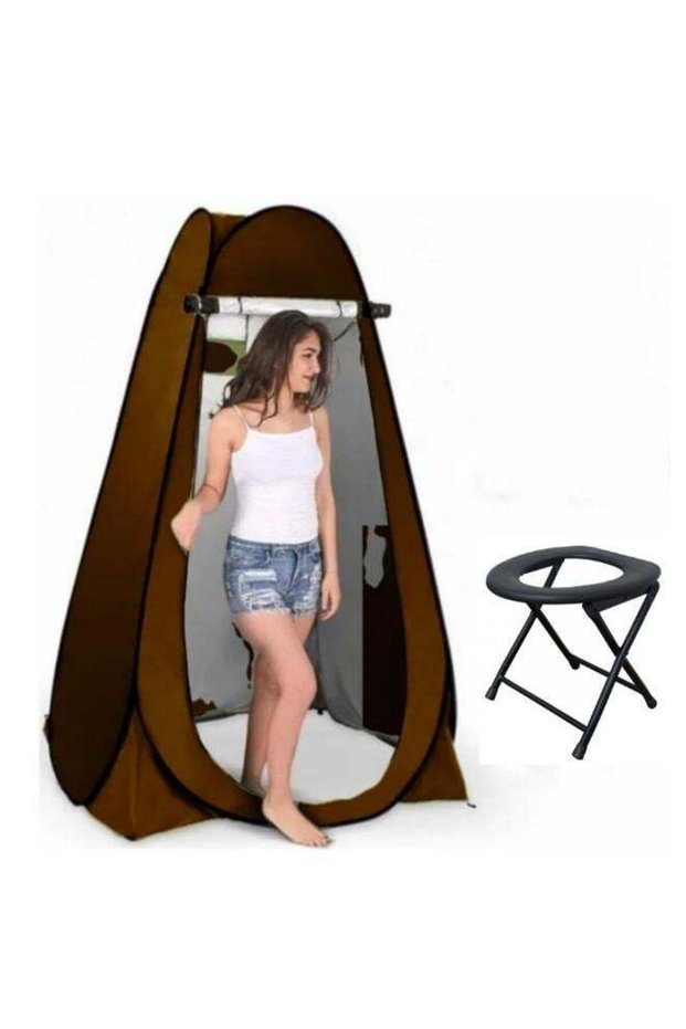 Portable Pop-up Rainproof Sunscreen Camping Shower Tent with Foldable Stool Chair for Outdoo